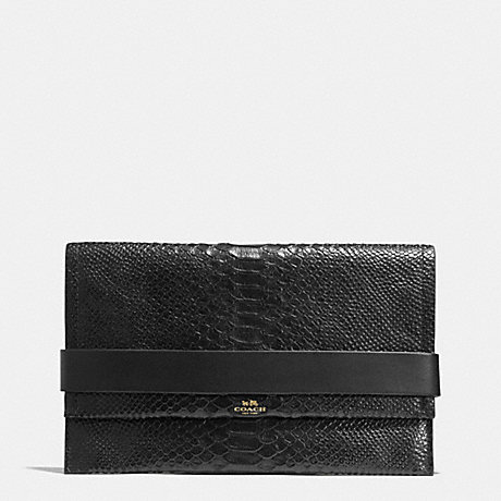 COACH f32641 BLEECKER CLUTCH IN PYTHON EMBOSSED LEATHER  GOLD/BLACK