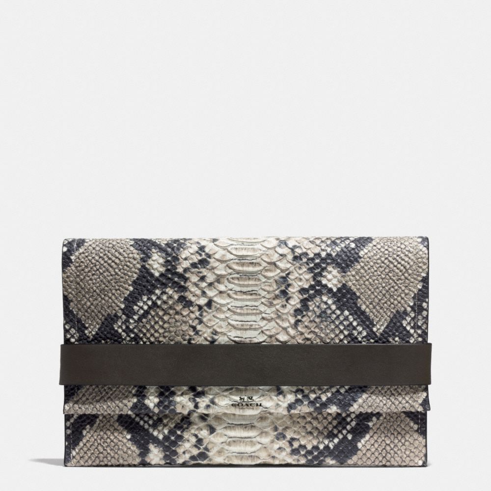 BLEECKER CLUTCH IN PYTHON EMBOSSED LEATHER - ANTIQUE NICKEL/GREY - COACH F32641