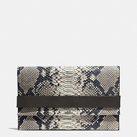 COACH f32641 BLEECKER CLUTCH IN PYTHON EMBOSSED LEATHER  ANTIQUE NICKEL/GREY