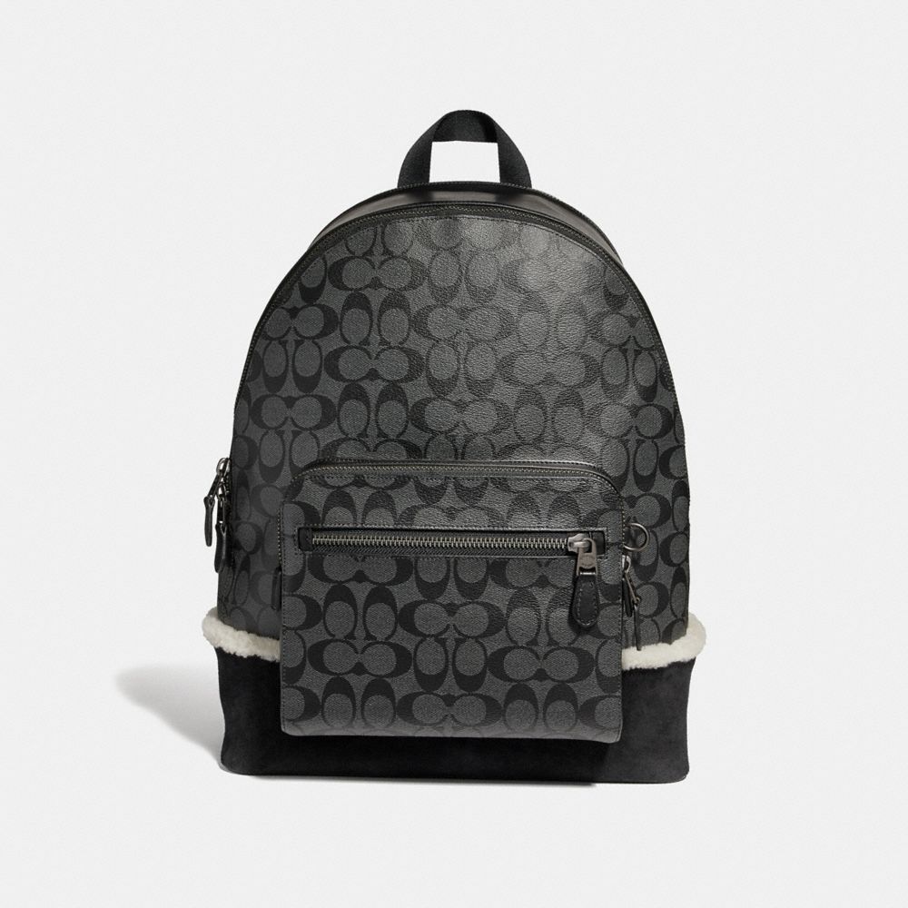 WEST BACKPACK IN SIGNATURE CANVAS - CHARCOAL/BLACK/BLACK COPPER FINISH - COACH F32673