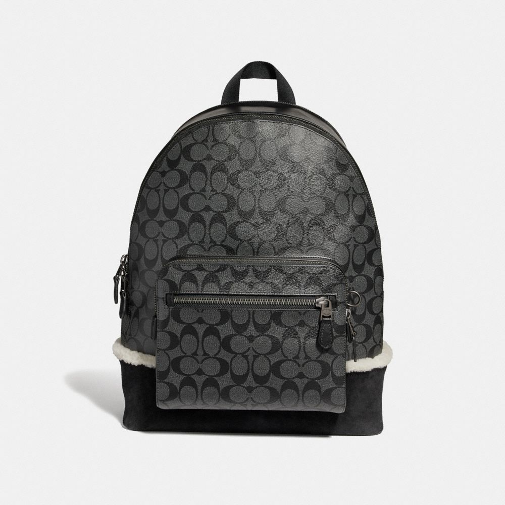 COACH F32673 WEST BACKPACK IN SIGNATURE CANVAS CHARCOAL/BLACK/BLACK COPPER FINISH