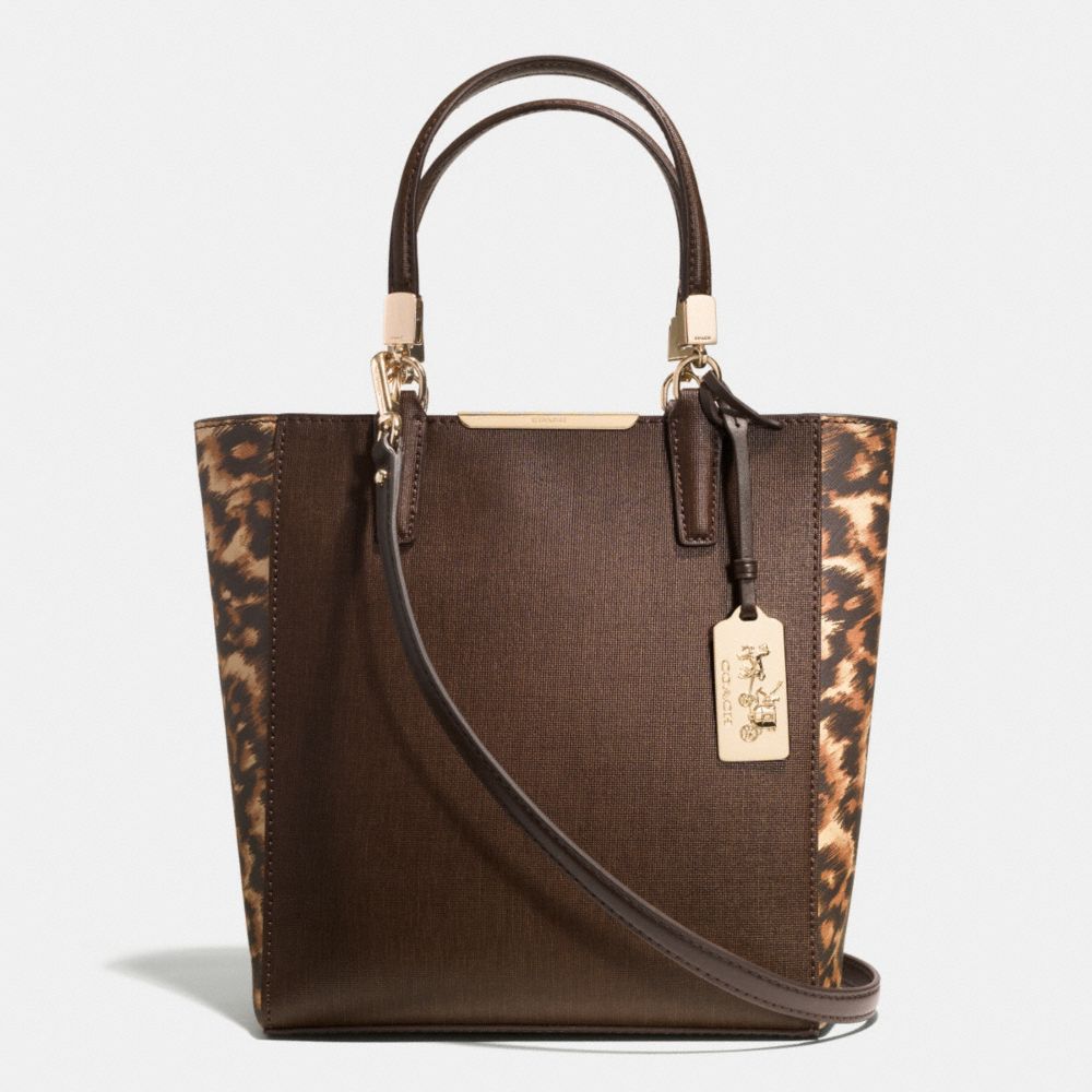 MADISON COLORBLOCK SAFFIANO LEATHER MINI NORTH/SOUTH TOTE - f32683 - LIGHT GOLD/BROWN MULTI