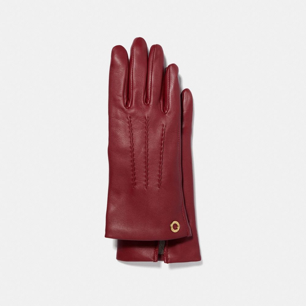 COACH F32700 CLASSIC LEATHER GLOVES CHERRY