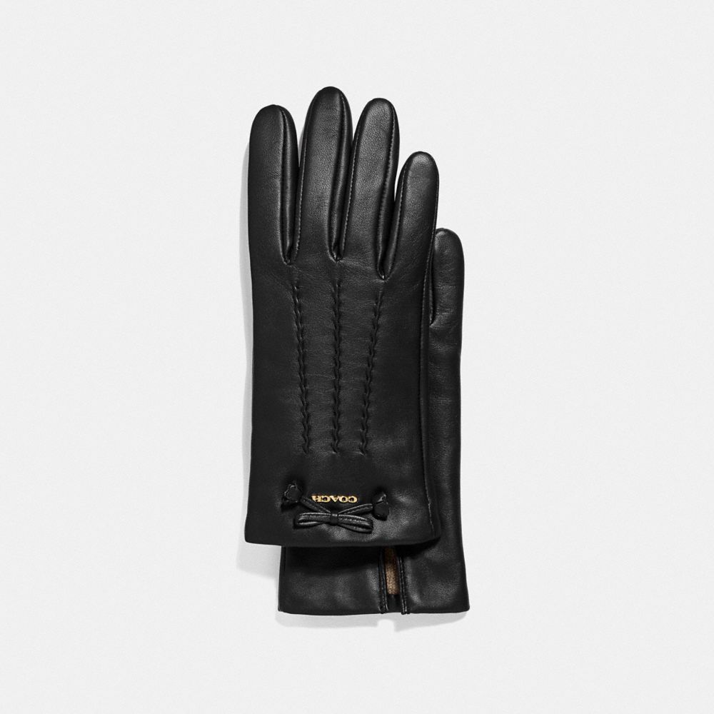 LEATHER GLOVES WITH TEA ROSE TASSEL BOW - BLACK - COACH F32708