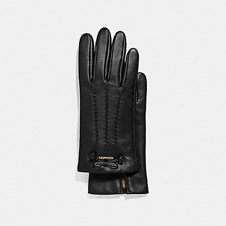COACH LEATHER GLOVES WITH TEA ROSE TASSEL BOW - BLACK - F32708