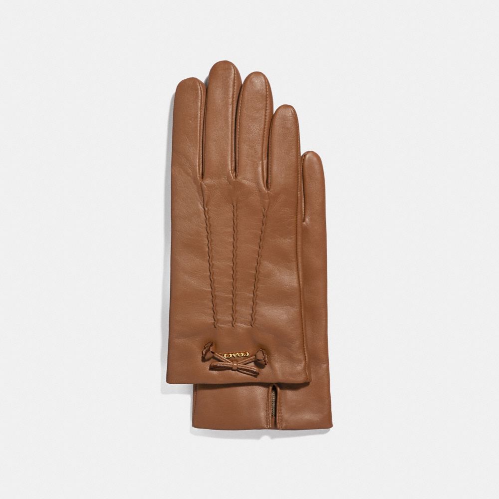 LEATHER GLOVES WITH TEA ROSE TASSEL BOW - F32708 - SADDLE