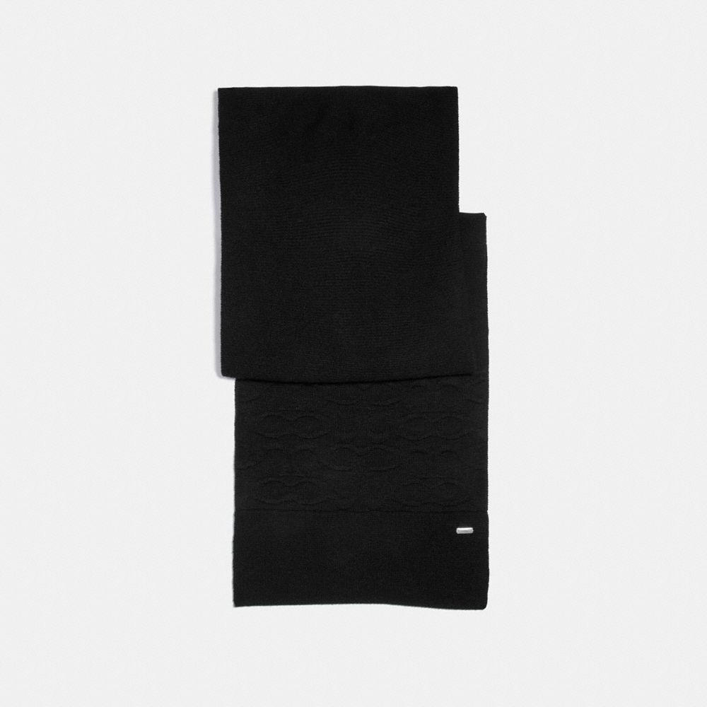 EMBOSSED SIGNATURE KNIT SCARF - F32711 - BLACK