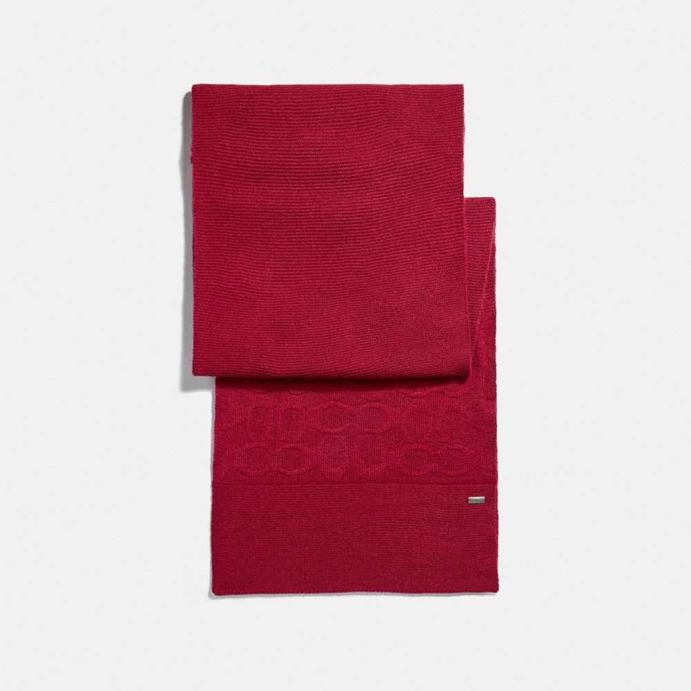 EMBOSSED SIGNATURE KNIT SCARF - F32711 - BRIGHT RED