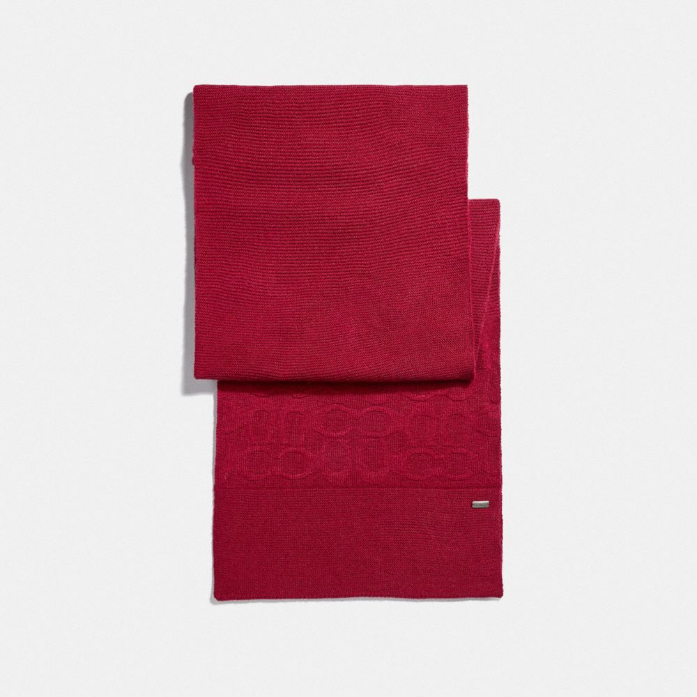 EMBOSSED SIGNATURE KNIT SCARF - BRIGHT RED - COACH F32711