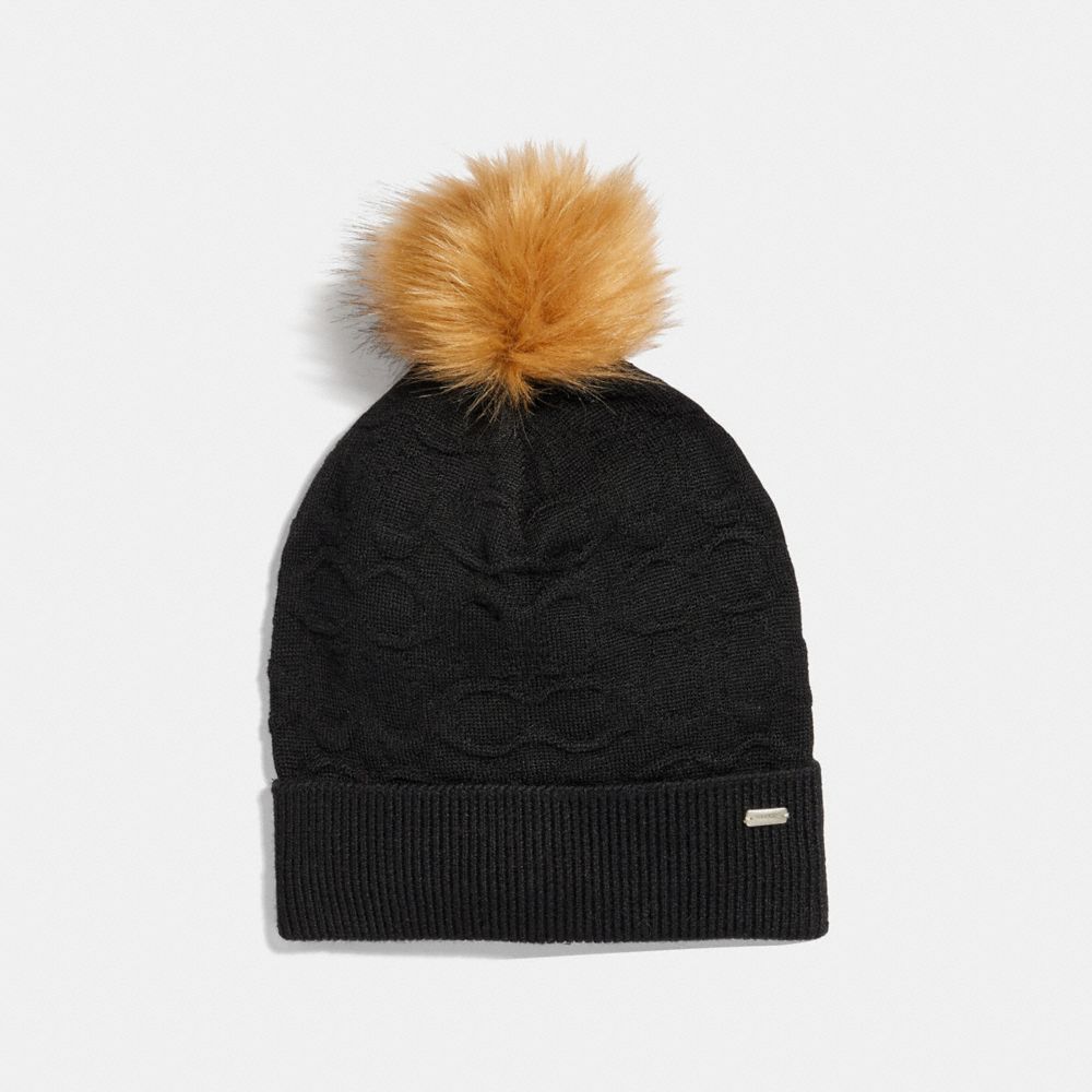 COACH F32713 - EMBOSSED SIGNATURE KNIT HAT BLACK