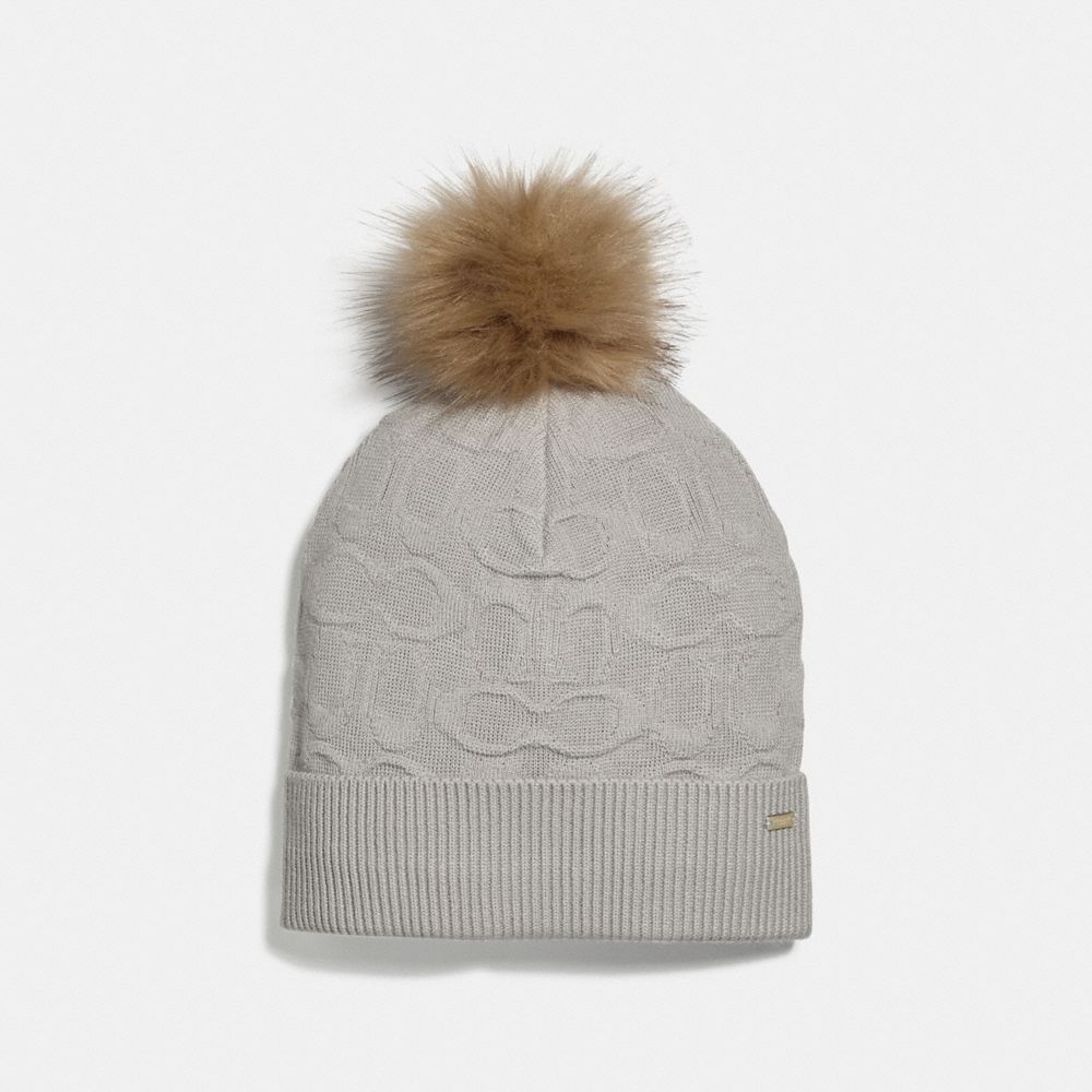 COACH EMBOSSED SIGNATURE KNIT HAT - ICE - F32713