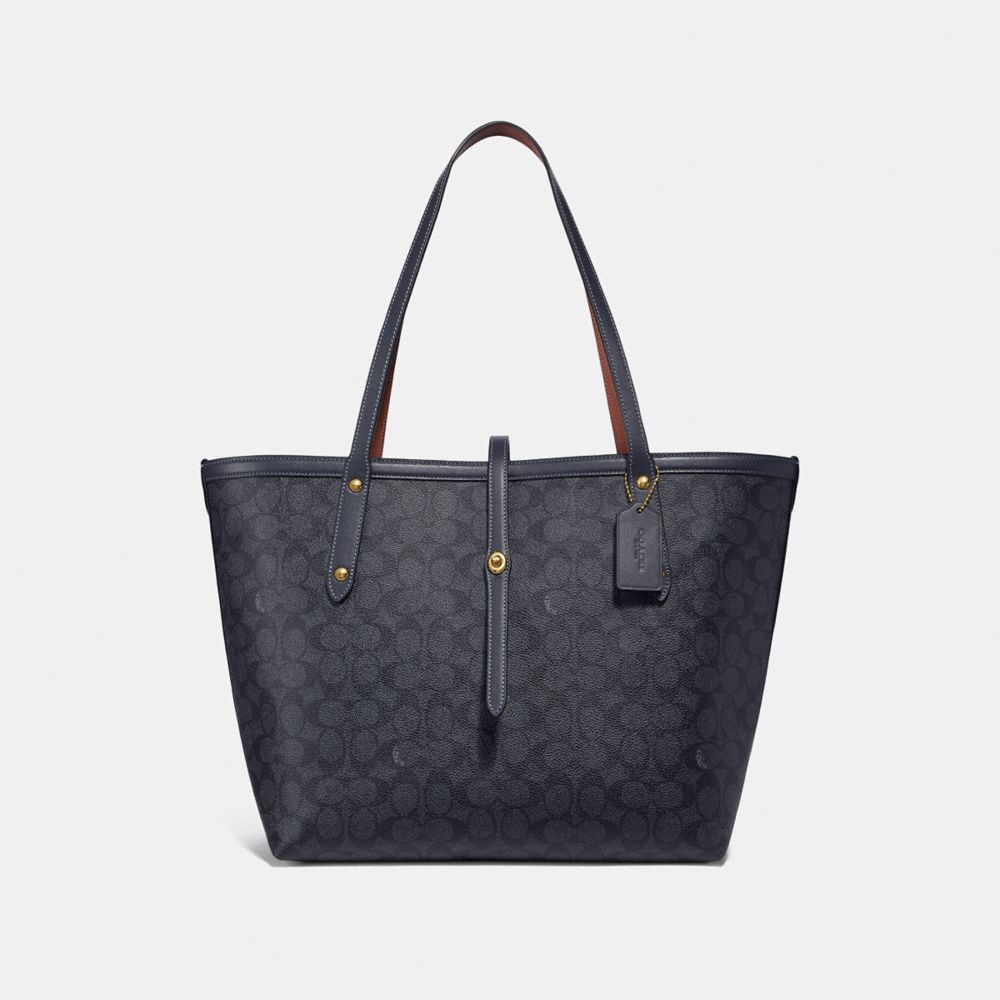 MARKET TOTE IN SIGNATURE CANVAS - F32714 - GD/CHARCOAL MIDNIGHT NAVY