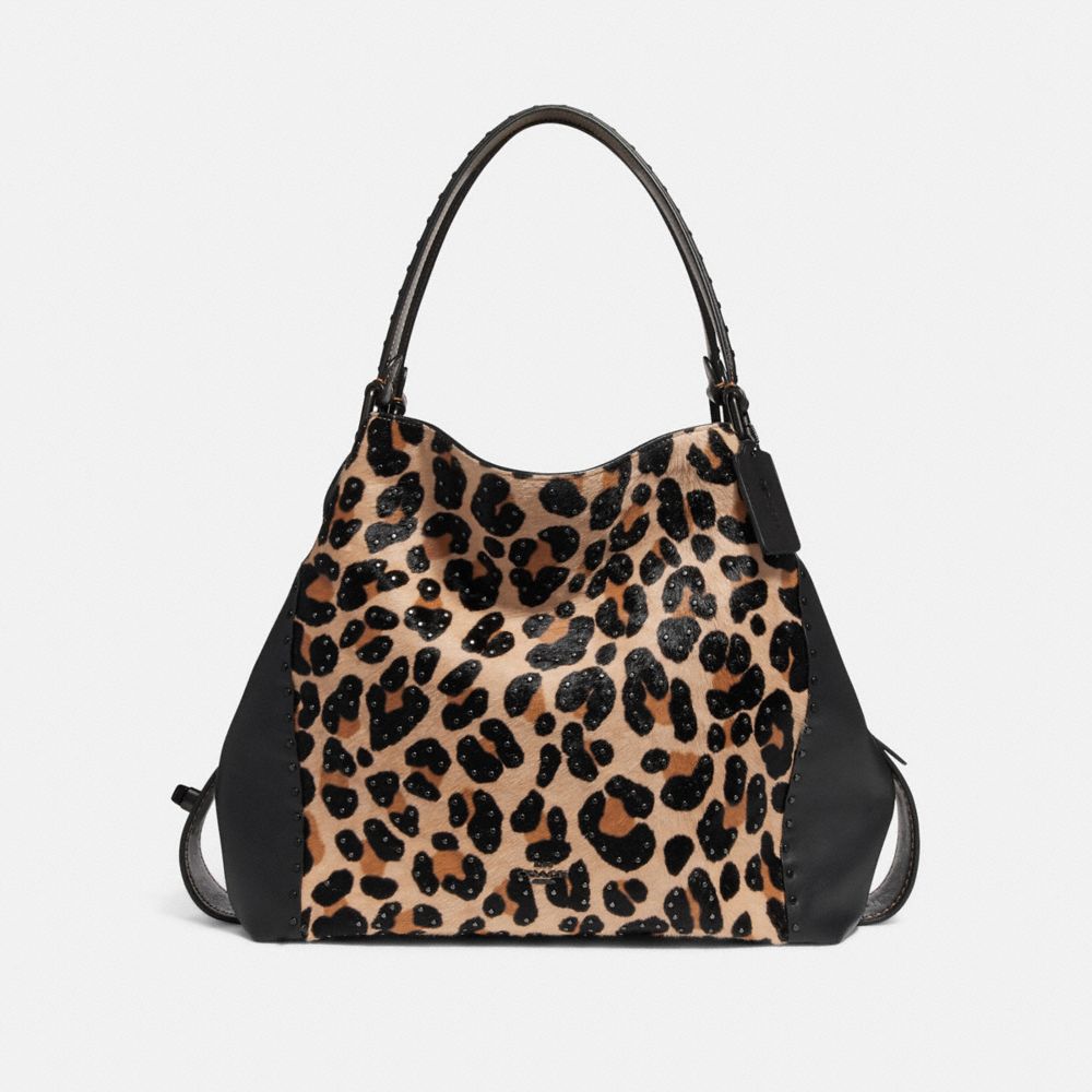 COACH F32738 Edie Shoulder Bag 42 With Embellished Leopard Print LEOPARD/BLACK COPPER