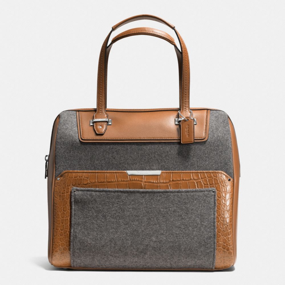 TAYLOR WOOL CROC BOWLER SATCHEL - SILVER/SADDLE/GREY - COACH F32818