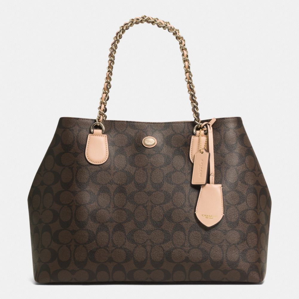 COACH PEYTON SIGNATURE CHAIN TOTE - IMITATION METAL/BROWN/TAN - f32835