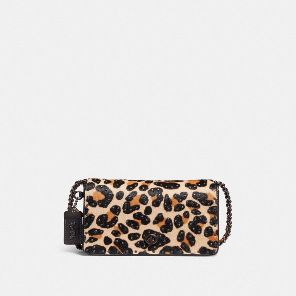 COACH DINKY WITH EMBELLISHED LEOPARD PRINT - LEOPARD/BLACK COPPER - F32869