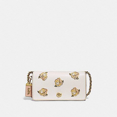 COACH DINKY WITH ROSE APPLIQUE - CHALK/BRASS - F32874