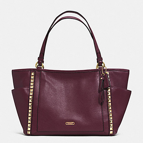 PARK LEATHER PYRAMID STUD CARRIE TOTE - COACH F32897 - BRASS/SHERRY