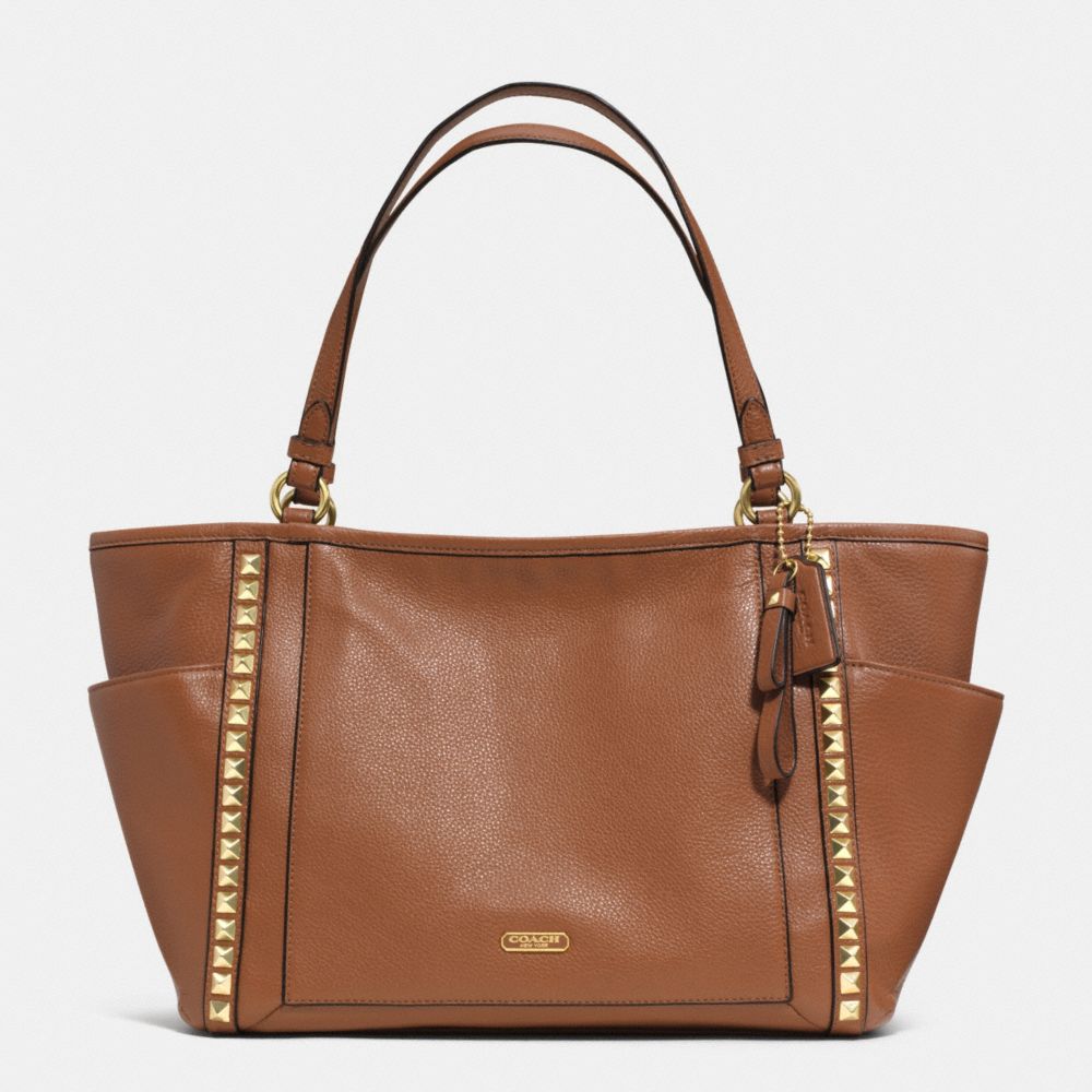 PARK LEATHER PYRAMID STUD CARRIE TOTE - f32897 - BRASS/SADDLE