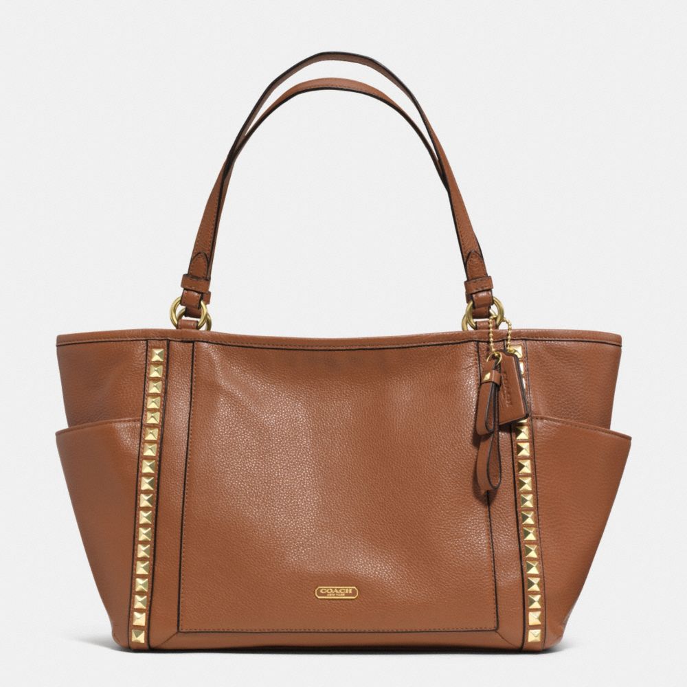 COACH F32897 - PARK LEATHER PYRAMID STUD CARRIE TOTE BRASS/SADDLE