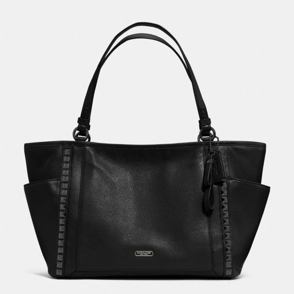 PARK LEATHER PYRAMID STUD CARRIE TOTE - GUNMETAL/BLACK - COACH F32897