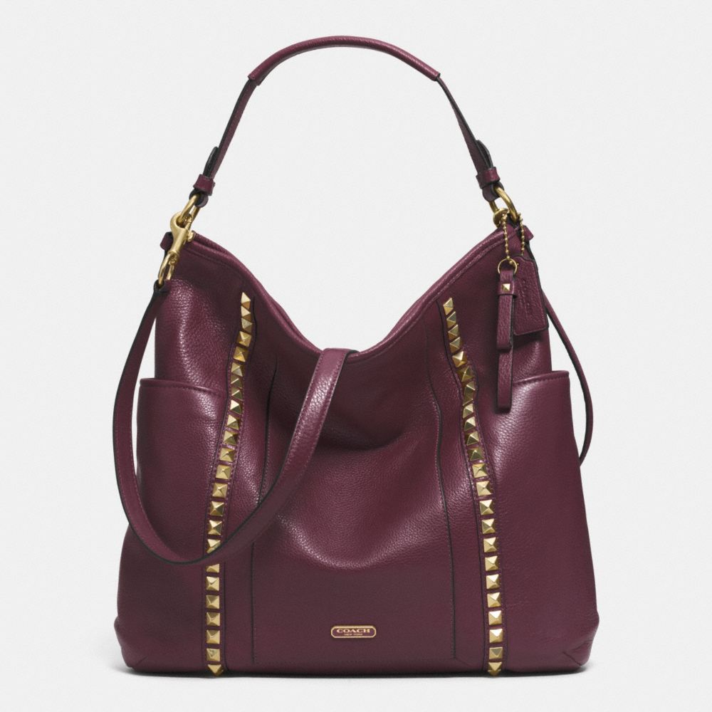 COACH f32898 PARK LEATHER PYRAMID STUD HOBO BRASS/SHERRY