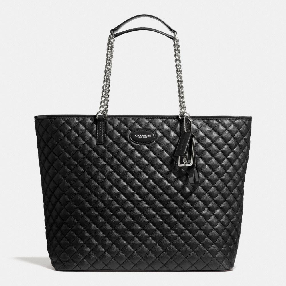 METRO QUILTED CHAIN TOTE - f32905 - SILVER/BLACK