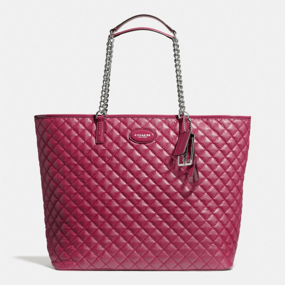 METRO QUILTED CHAIN TOTE - SILVER/CLARET - COACH F32905
