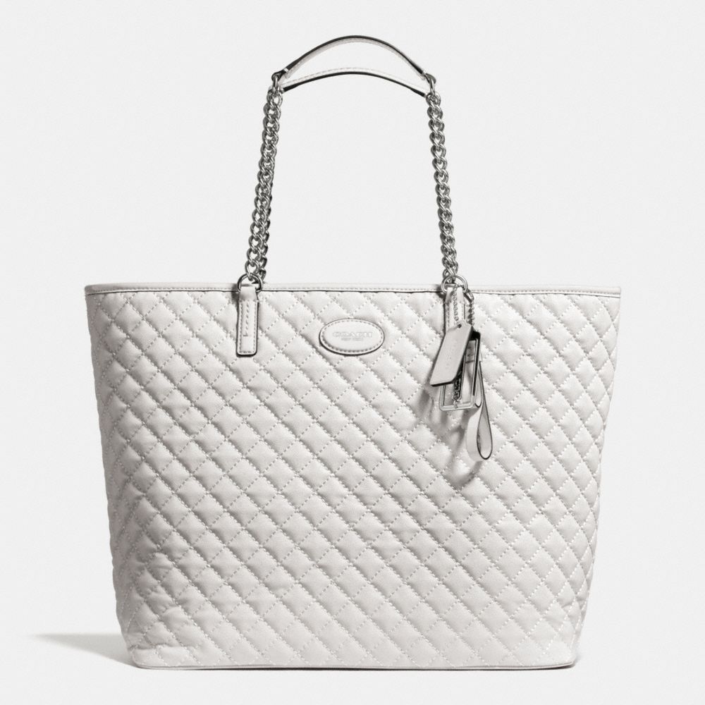 METRO QUILTED CHAIN TOTE - f32905 - SILVER/IVORY