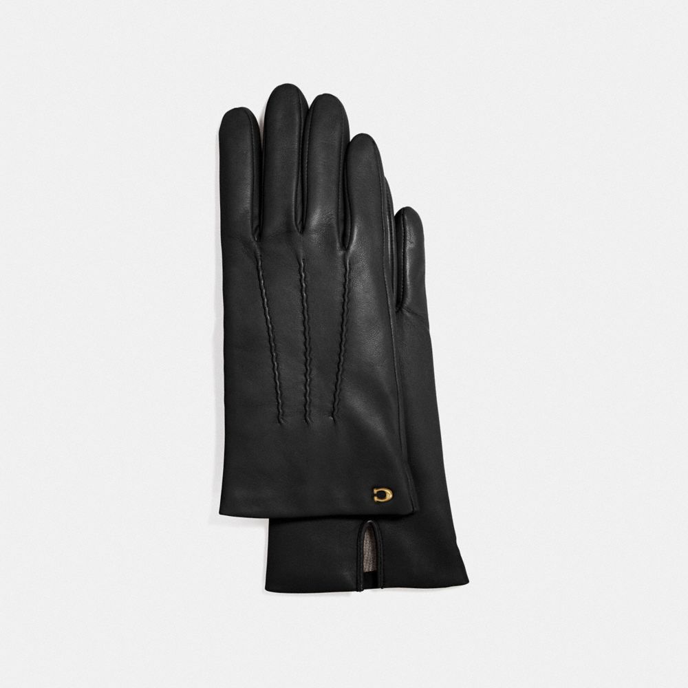 SCULPTED SIGNATURE LEATHER GLOVES - BLACK - COACH F32956