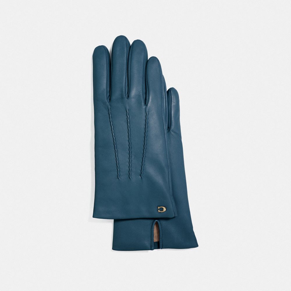 SCULPTED SIGNATURE LEATHER GLOVES - F32956 - DENIM