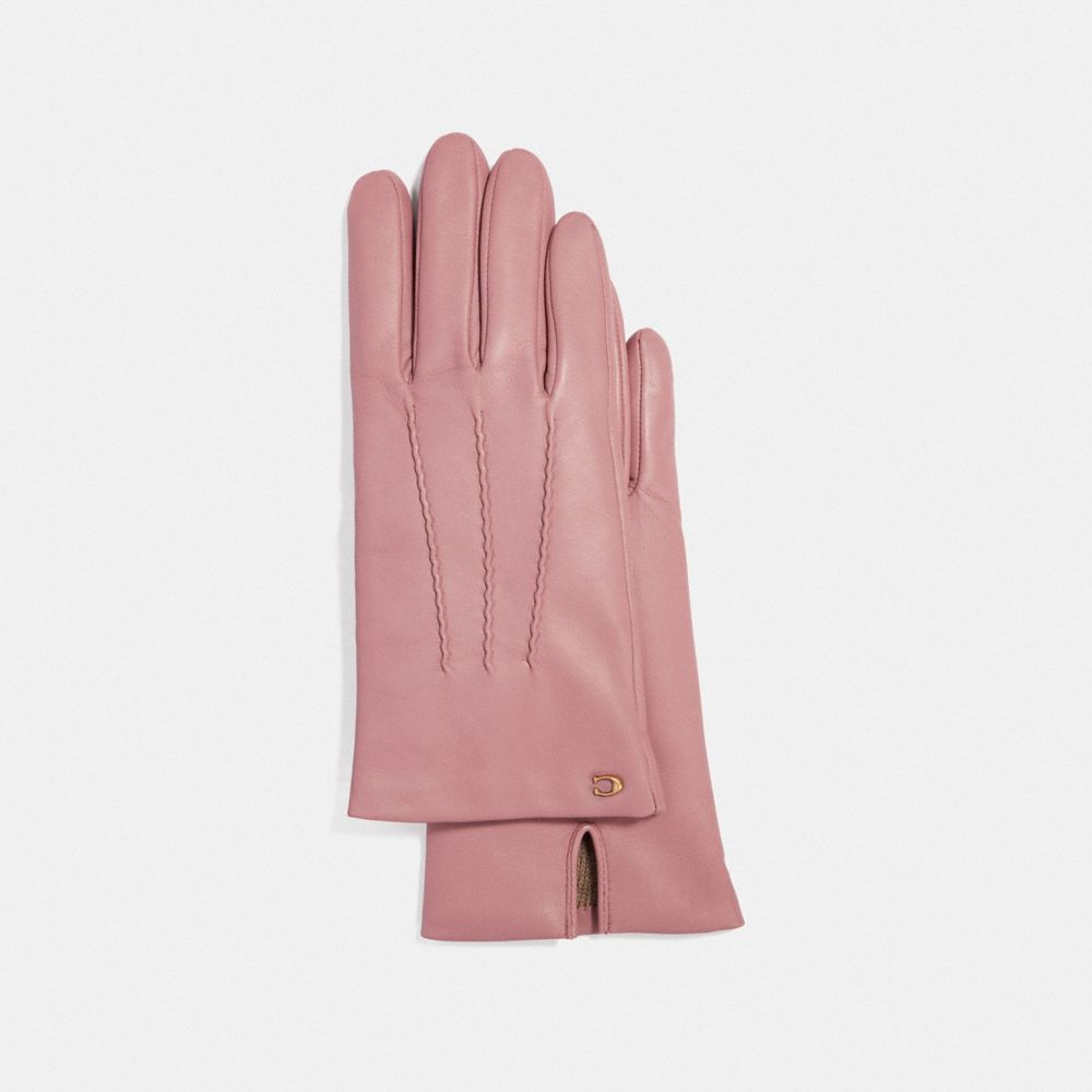 SCULPTED SIGNATURE LEATHER GLOVES - ROSE - COACH F32956