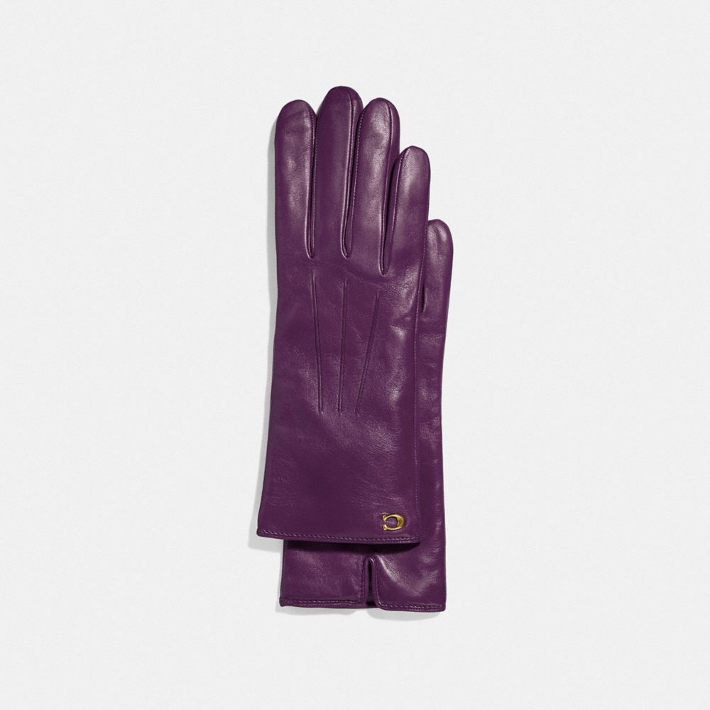 COACH SCULPTED SIGNATURE TECH GLOVES - PLUM - F32957