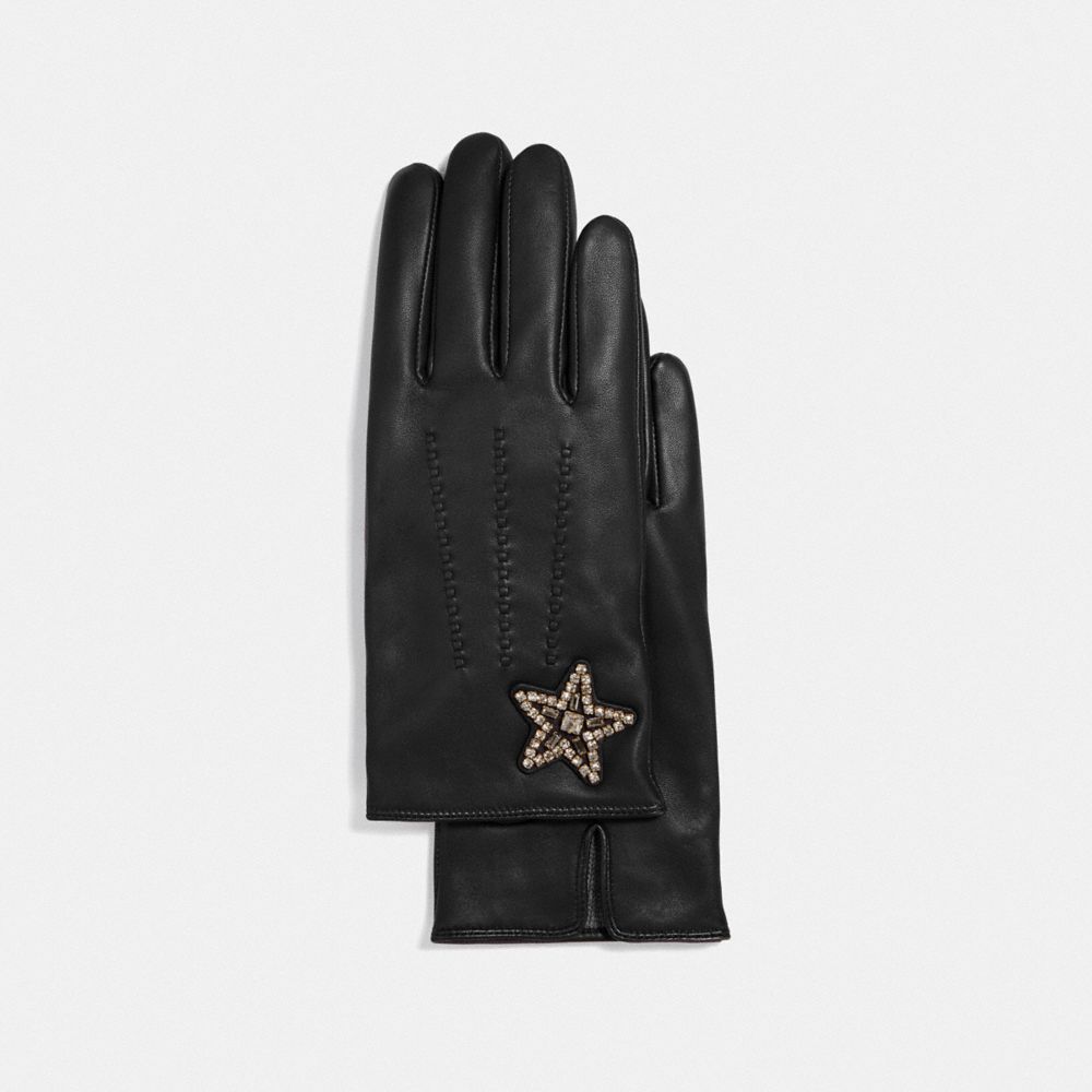 COACH F32975 Embellished Star Leather Gloves BLACK