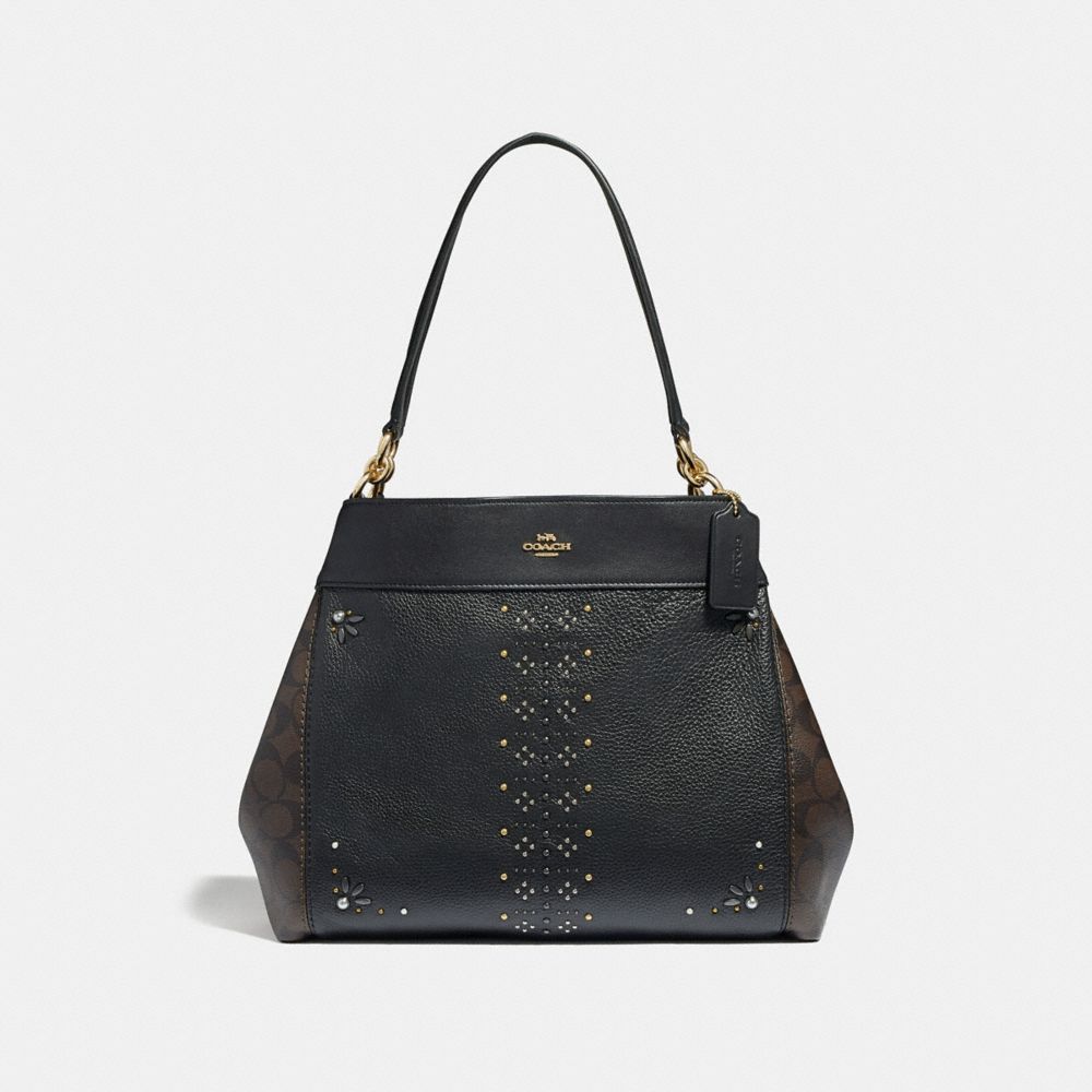 COACH F32977 - LEXY SHOULDER BAG IN SIGNATURE CANVAS WITH RIVETS BROWN BLACK/MULTI/LIGHT GOLD