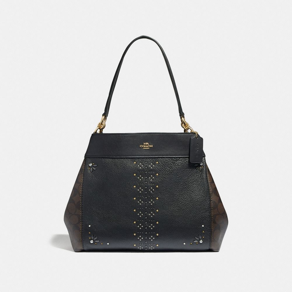 COACH F32977 LEXY SHOULDER BAG IN SIGNATURE CANVAS WITH RIVETS BROWN BLACK/MULTI/LIGHT GOLD