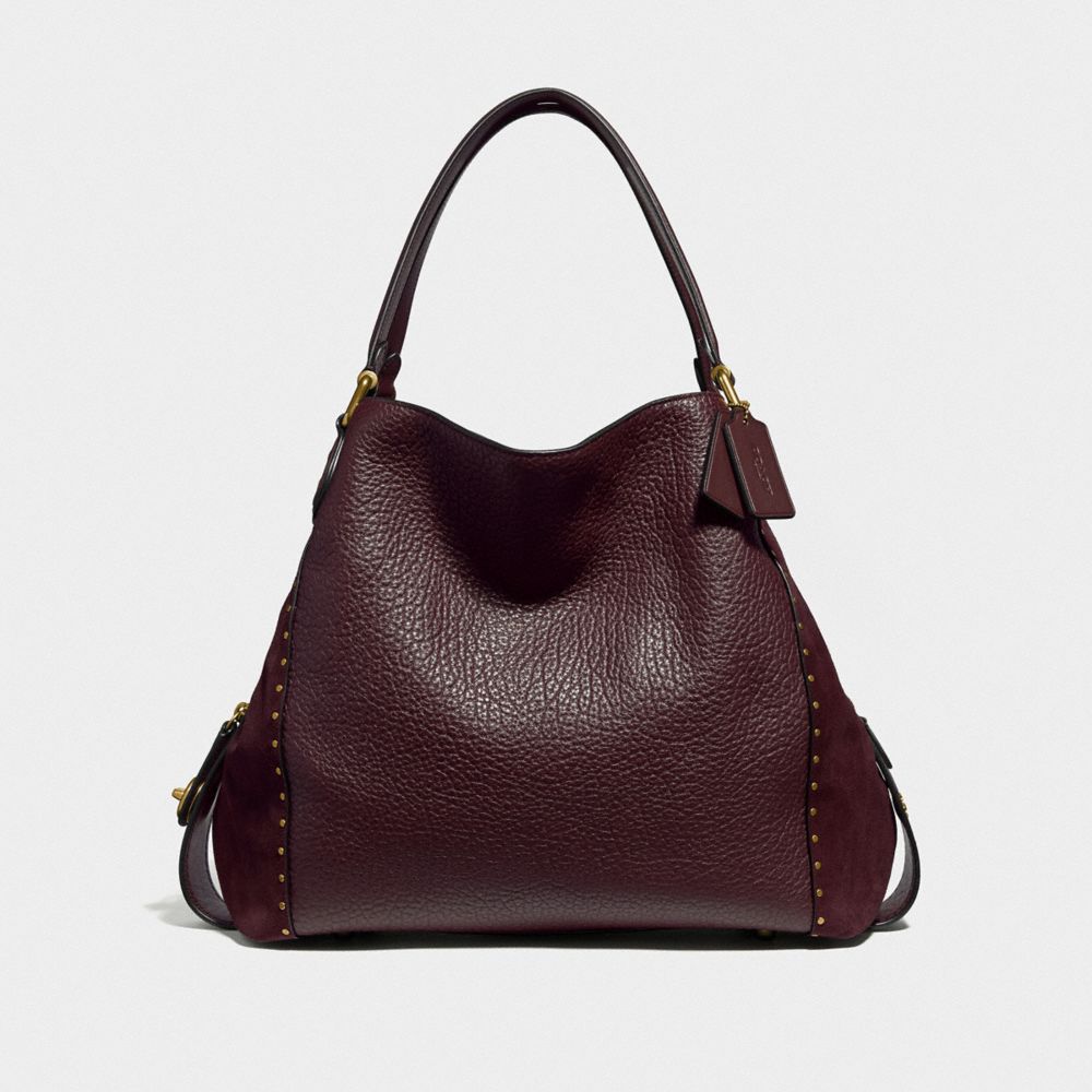 COACH EDIE SHOULDER BAG 42 WITH RIVETS - B4/OXBLOOD - F32988