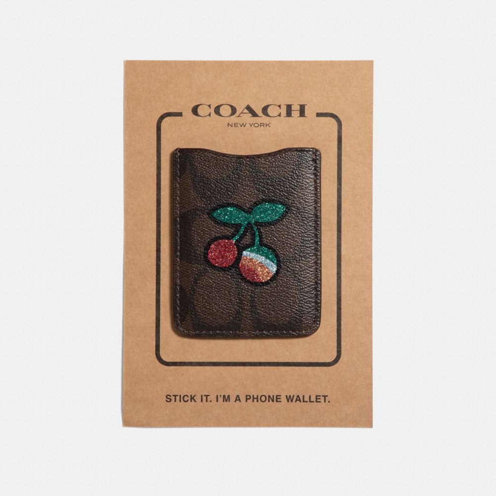 POCKET STICKER IN SIGNATURE CANVAS WITH CHERRY - COACH f33043 - Brown/Multi