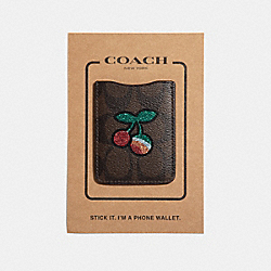 COACH F33043 Pocket Sticker In Signature Canvas With Cherry BROWN/MULTI