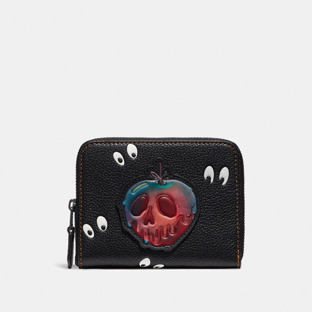 DISNEY X COACH SMALL ZIP AROUND WALLET WITH SPOOKY EYES PRINT - BLACK - COACH F33057