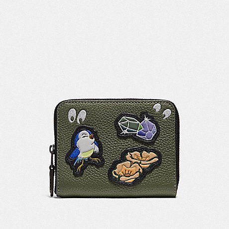 COACH DISNEY X COACH SMALL ZIP AROUND WALLET WITH SPOOKY EYES PRINT - ARMY GREEN - F33058