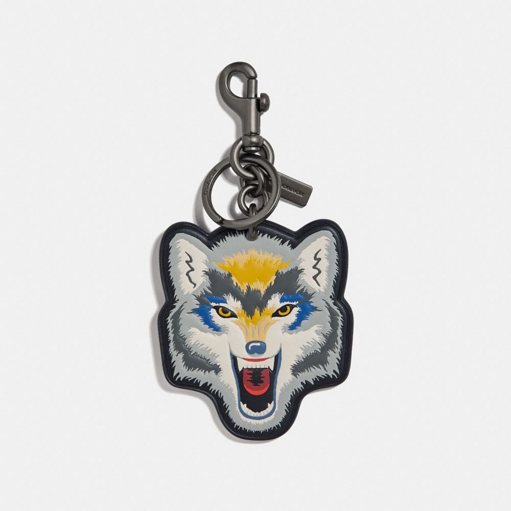 COACH F33088 Wolf Motif Bag Charm BLACK MULTI/BLACK ANTIQUE NICKEL