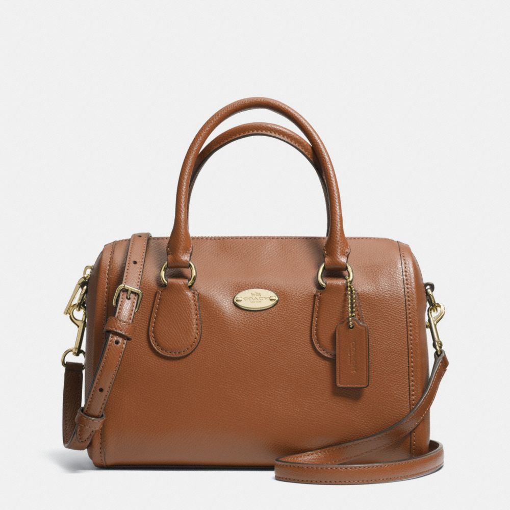 COACH F33329 Mini Bennett Satchel In Crossgrain Leather LIGHT GOLD/SADDLE