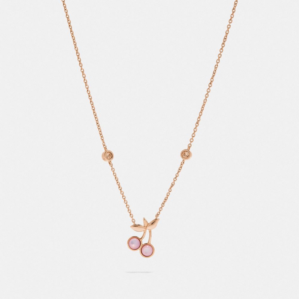 CHERRY PENDANT NECKLACE - COACH f33363 - ROSEGOLD/PINK