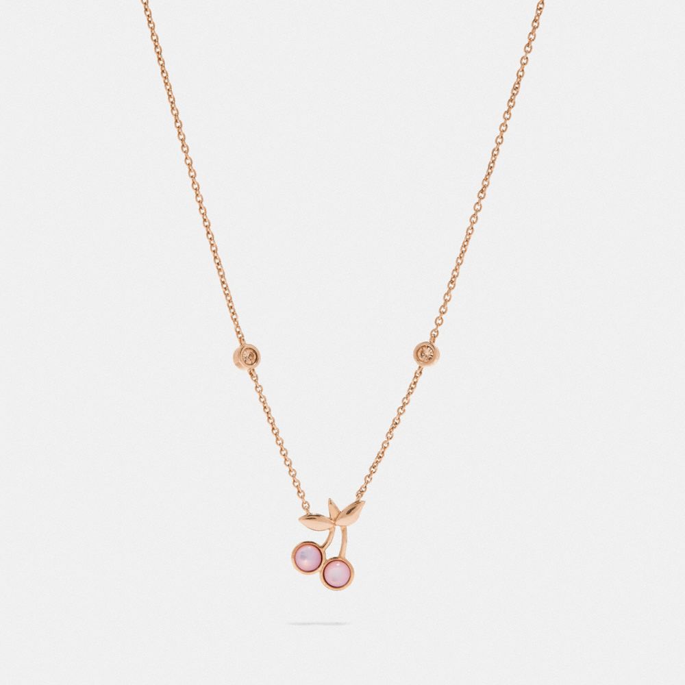 COACH f33363 CHERRY PENDANT NECKLACE ROSEGOLD/PINK