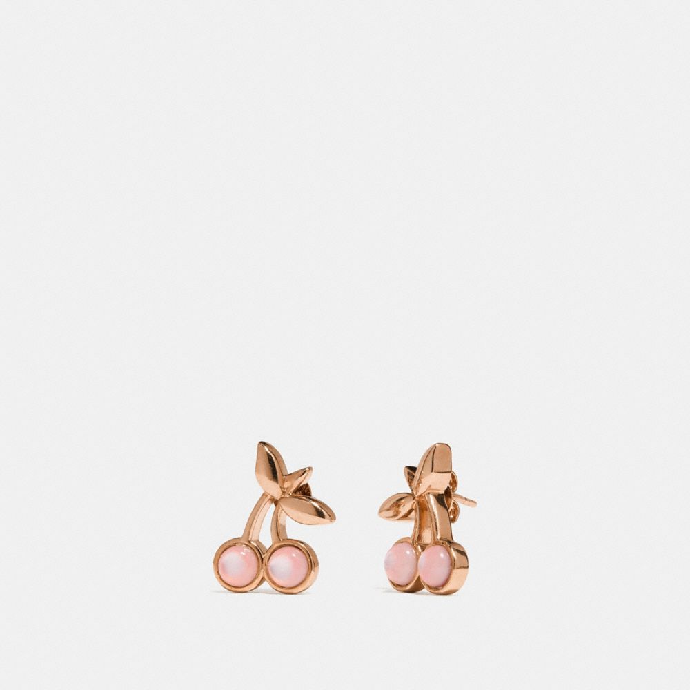 CHERRY STUD EARRINGS - COACH f33369 - ROSEGOLD/PINK