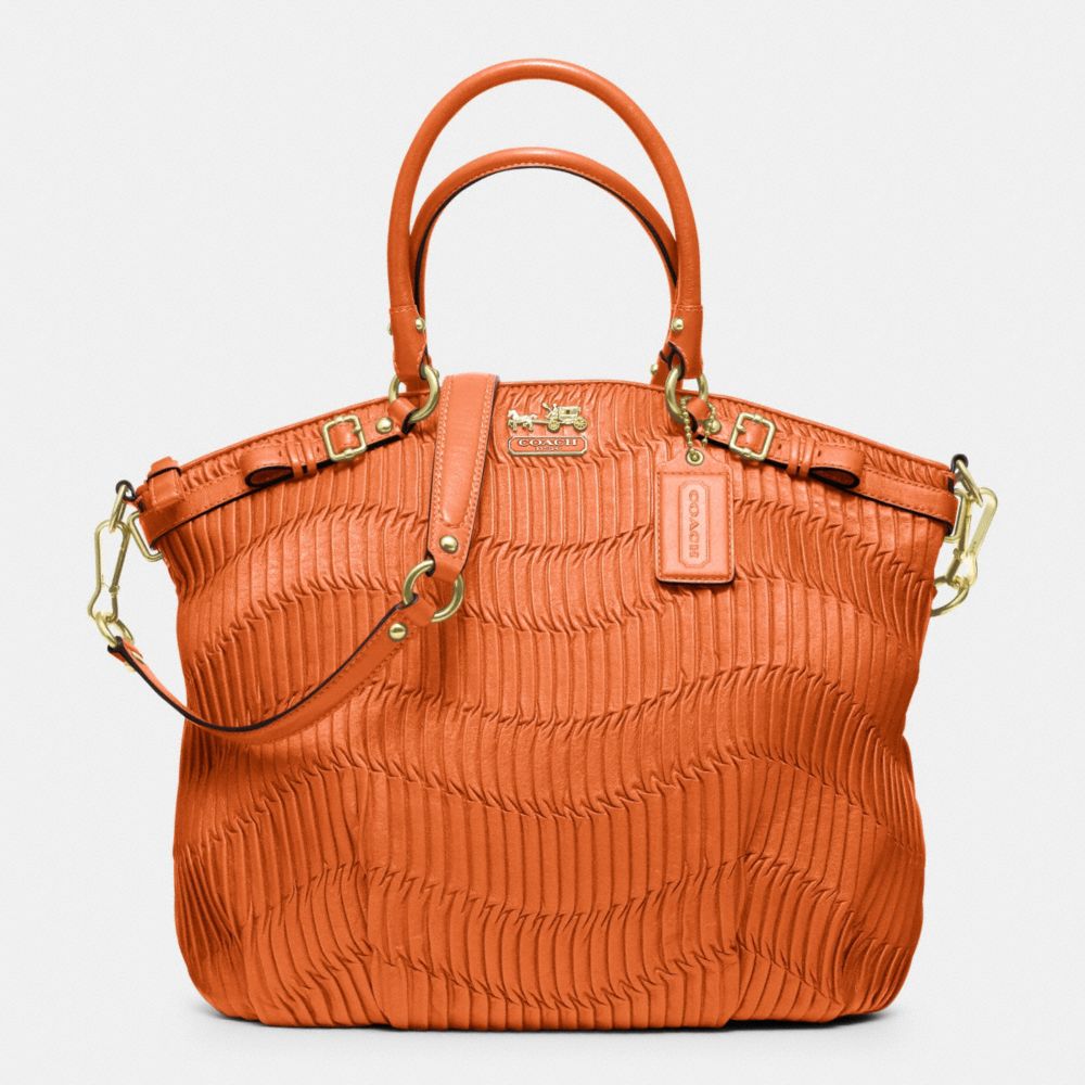 COACH MADISON GATHERED LEATHER LINDSEY NORTH/SOUTH SATCHEL - BRASS/ORANGE - f33371