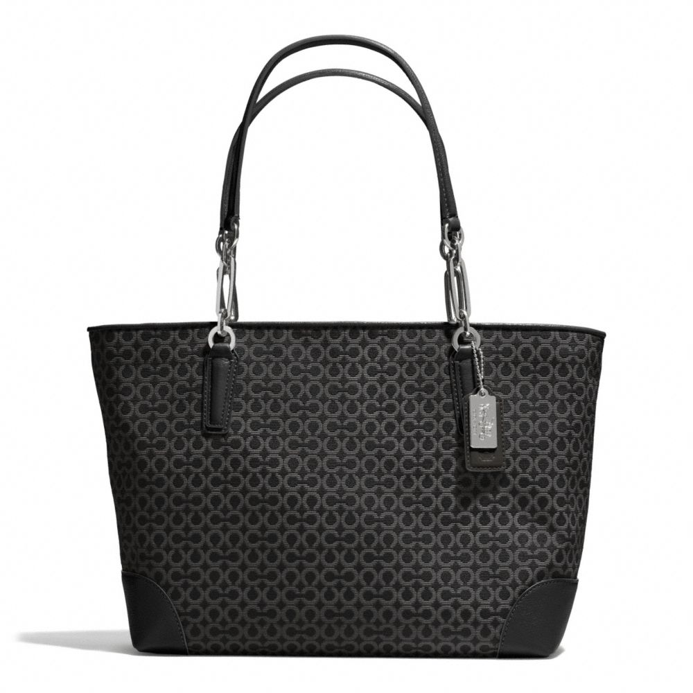 MADISON OP ART NEEDLEPOINT EAST/WEST TOTE - f33372 - SILVER/BLACK