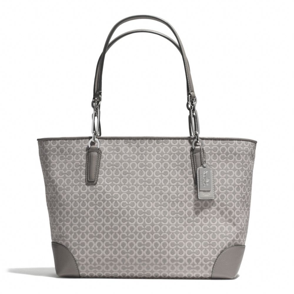 COACH F33372 MADISON OP ART NEEDLEPOINT EAST/WEST TOTE SILVER/LIGHT-GREY
