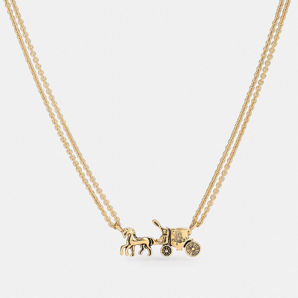 HORSE AND CARRIAGE DOUBLE CHAIN NECKLACE - F33375 - GOLD